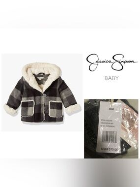 🆕JESSICA SIMPSON BABY - 18M - NWT - BLACK GREY PLAID SHERPA COAT / JACKET